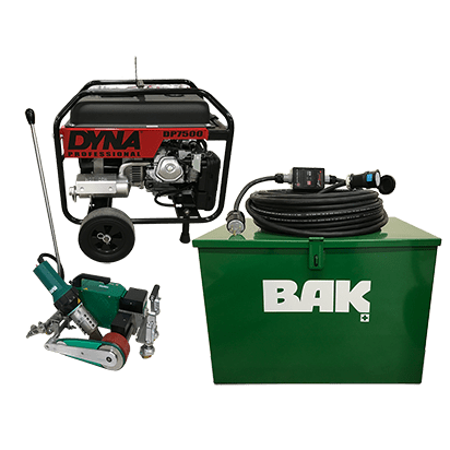 BAK Roofon Edge Kit - roofing equipment kit including generator, metal box, and extra cable.
