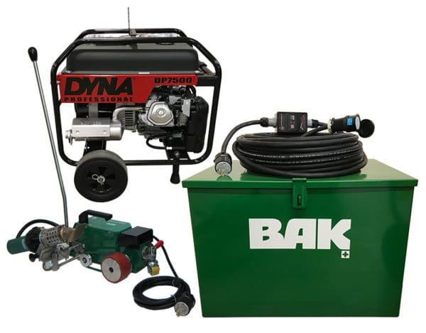 Roofon Deluxe Kit 7.5KW DPR75EH - roofing equipment kit including generator, metal box, and extra cable.
